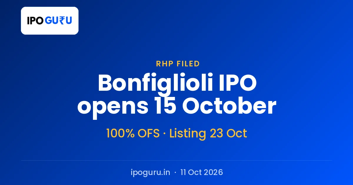 Bonfiglioli Transmissions IPO Opens 15 October as a Pure Sale of 4.32 Crore Shares