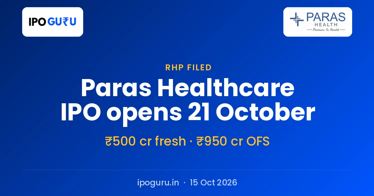 Paras Healthcare IPO Opens 21 October: ₹1,450 Crore Issue, Down From ₹1,800 Crore