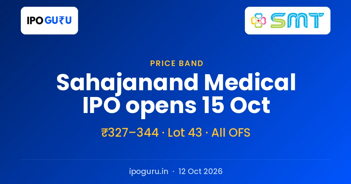 Sahajanand Medical Technologies IPO Opens 15 October at ₹327–344, All Offer for Sale