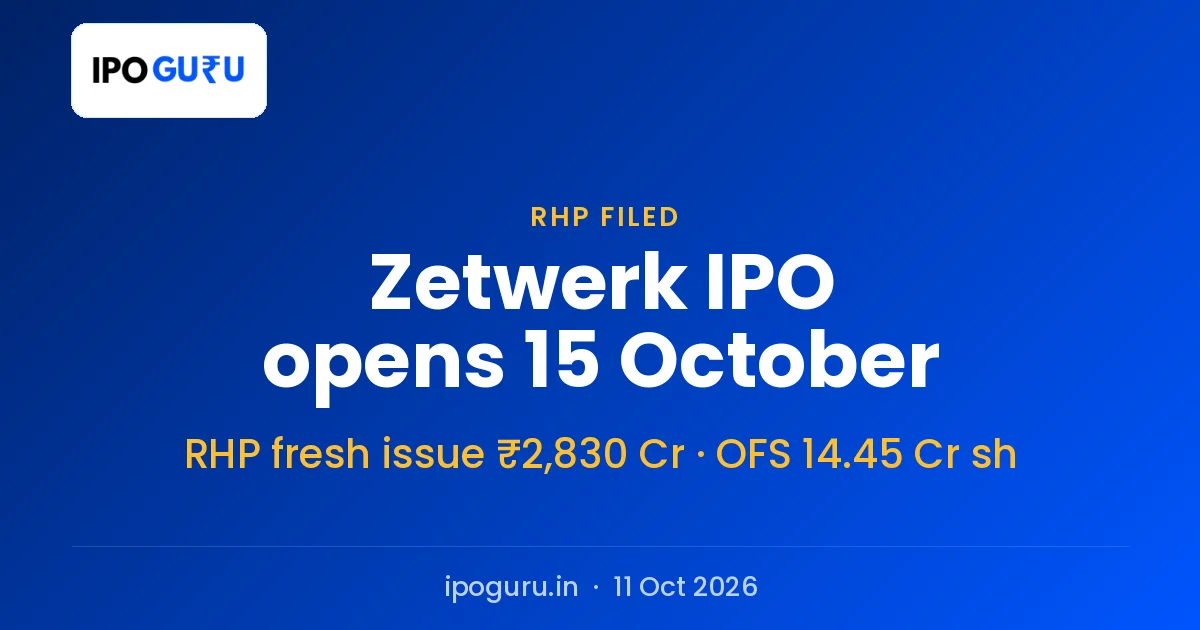 Zetwerk IPO Opens 15 October: RHP Lifts Fresh Issue to ₹2,830 Crore