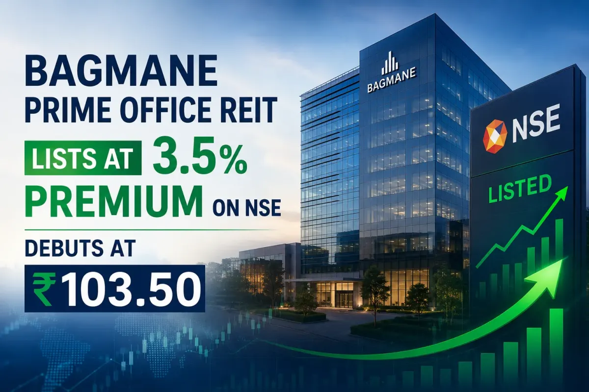 Bagmane Prime Office REIT Lists at 3.5% Premium on NSE, Debuts at Rs 103.50