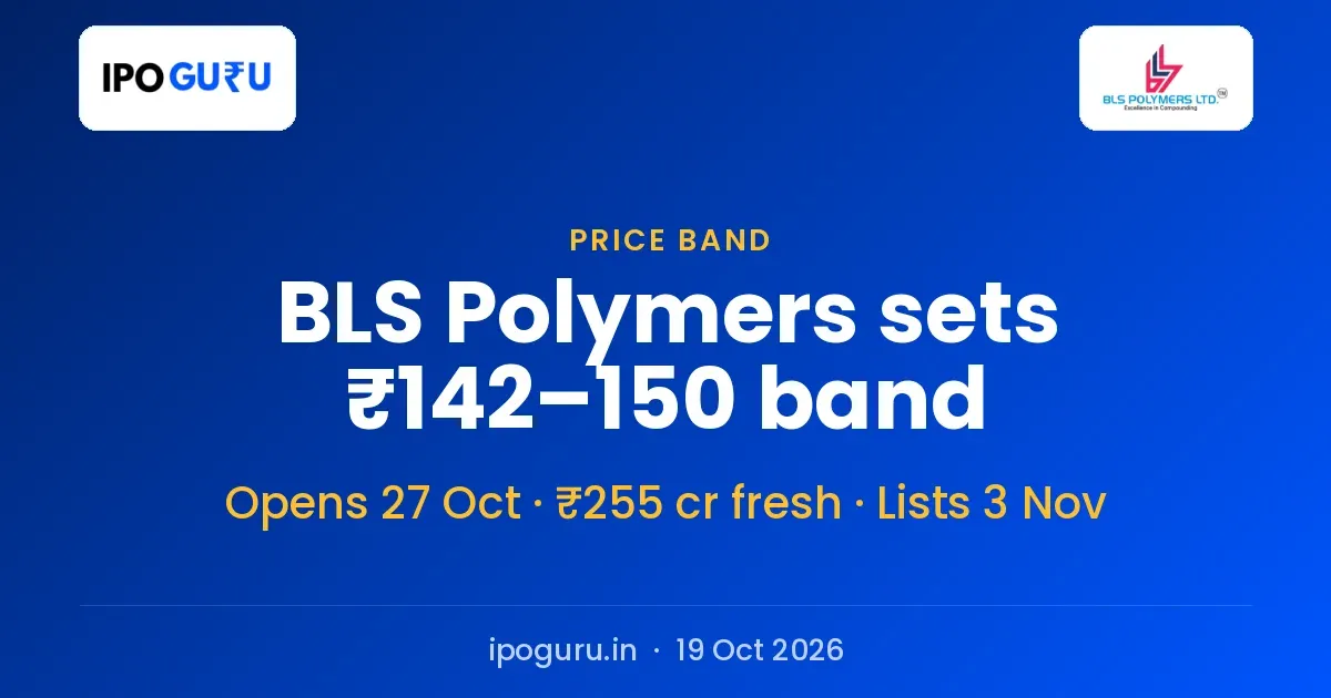BLS Polymers IPO Opens 27 October at ₹142–150, a ₹255 Crore Fresh Issue