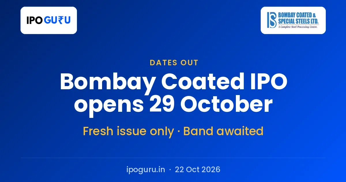Bombay Coated and Special Steels IPO Opens 29 October With a ₹183 Crore Fresh Issue