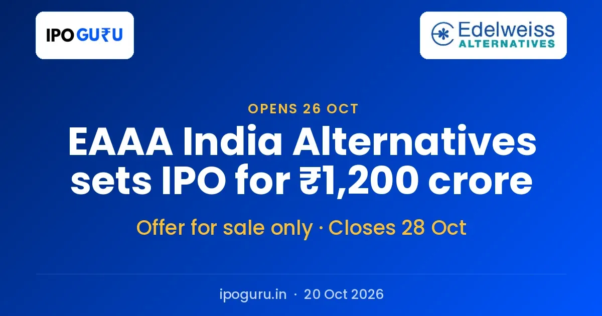 EAAA India Alternatives IPO Opens 26 October: ₹1,200 Crore Issue, All Offer for Sale