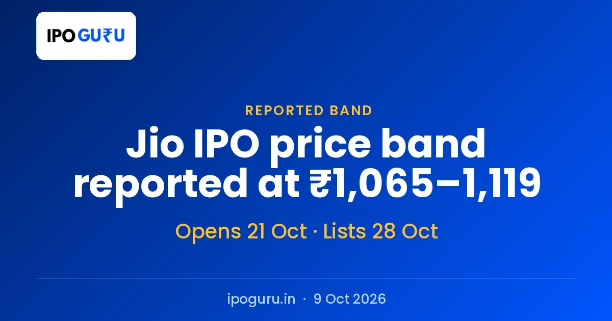 Jio Platforms IPO Price Band Reported at ₹1,065–1,119, Issue Near ₹30,000 Crore