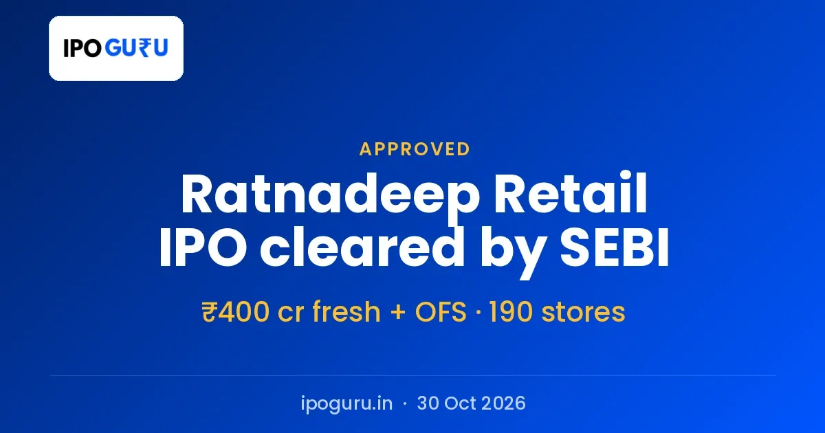 Ratnadeep Retail IPO Gets SEBI Nod: ₹400 Crore Fresh Issue Plus OFS