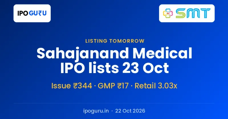 Sahajanand Medical Technologies IPO Lists on 23 October With a Grey Market Premium of ₹17