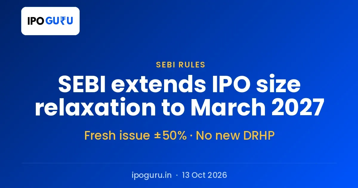 SEBI Extends IPO Size Relaxation to March 2027: Fresh Issue Can Change 50%