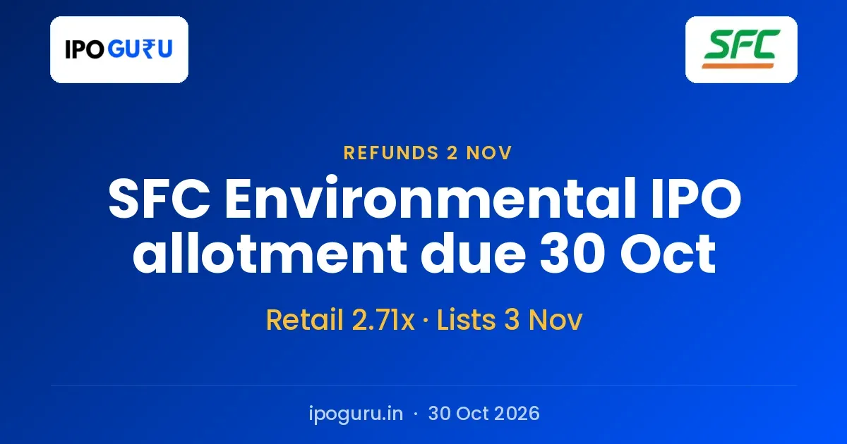 SFC Environmental Technologies IPO Allotment Status: Due 30 October, Listing on 3 November