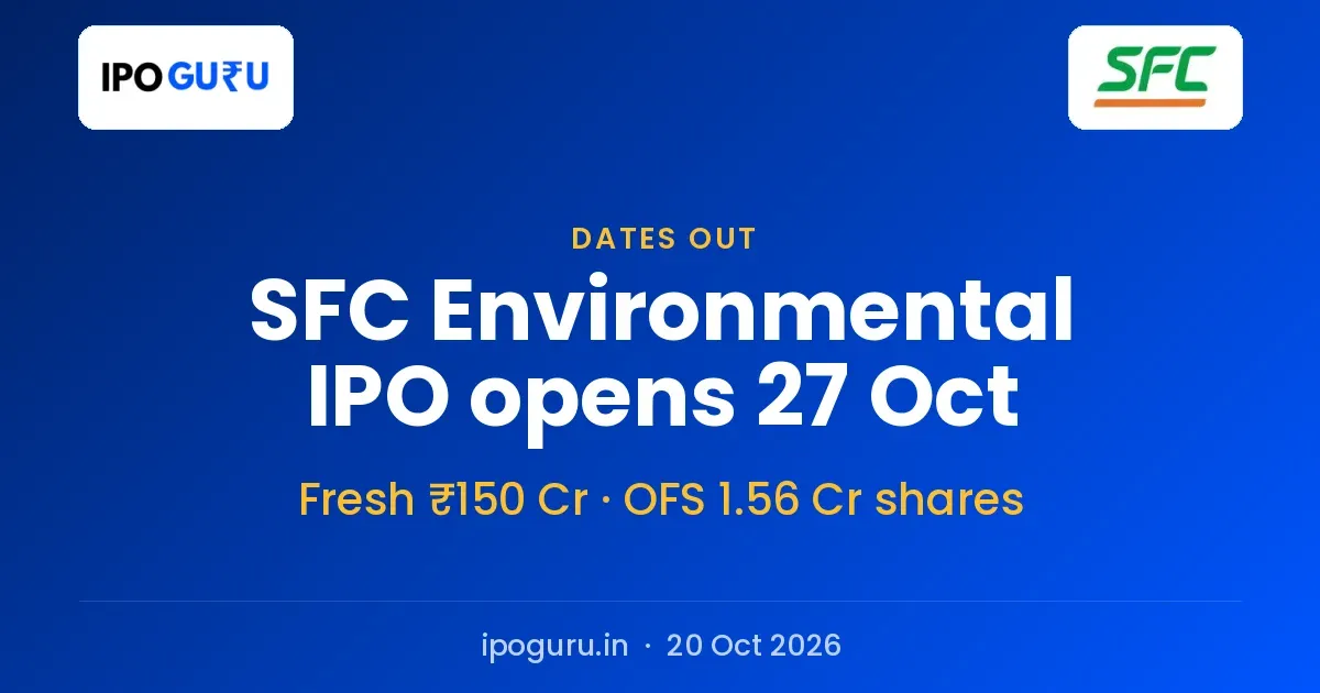 SFC Environmental Technologies IPO Opens 27 October With a ₹150 Crore Fresh Issue