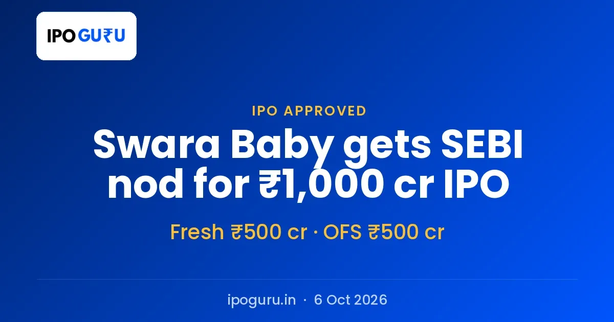 Swara Baby Products IPO Gets SEBI Nod: ₹1,000 Crore, Half an OFS