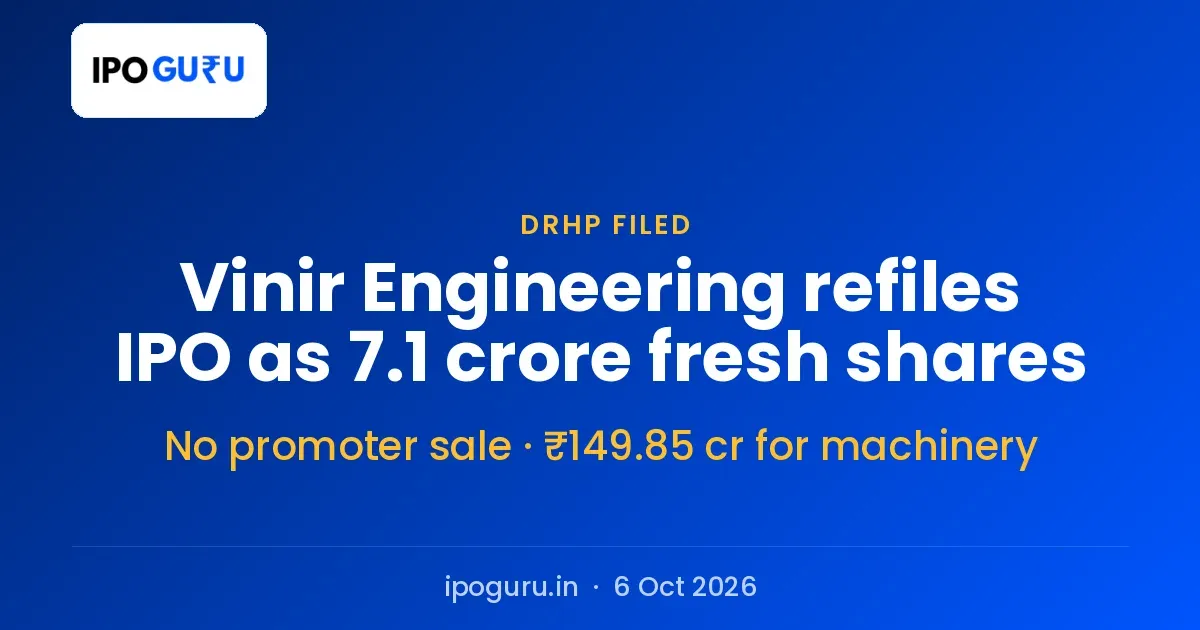 Vinir Engineering IPO Refiled as 7.1 Crore Fresh Shares, No Promoter Sale